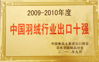 2009-2010年度中國羽絨行業(yè)出口十強(qiáng)